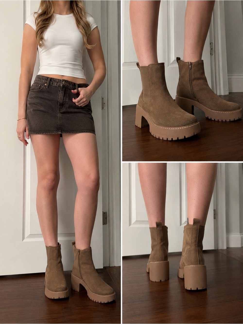 Universal Thread Taupe Suede Chunky Lug Ankle Boots
